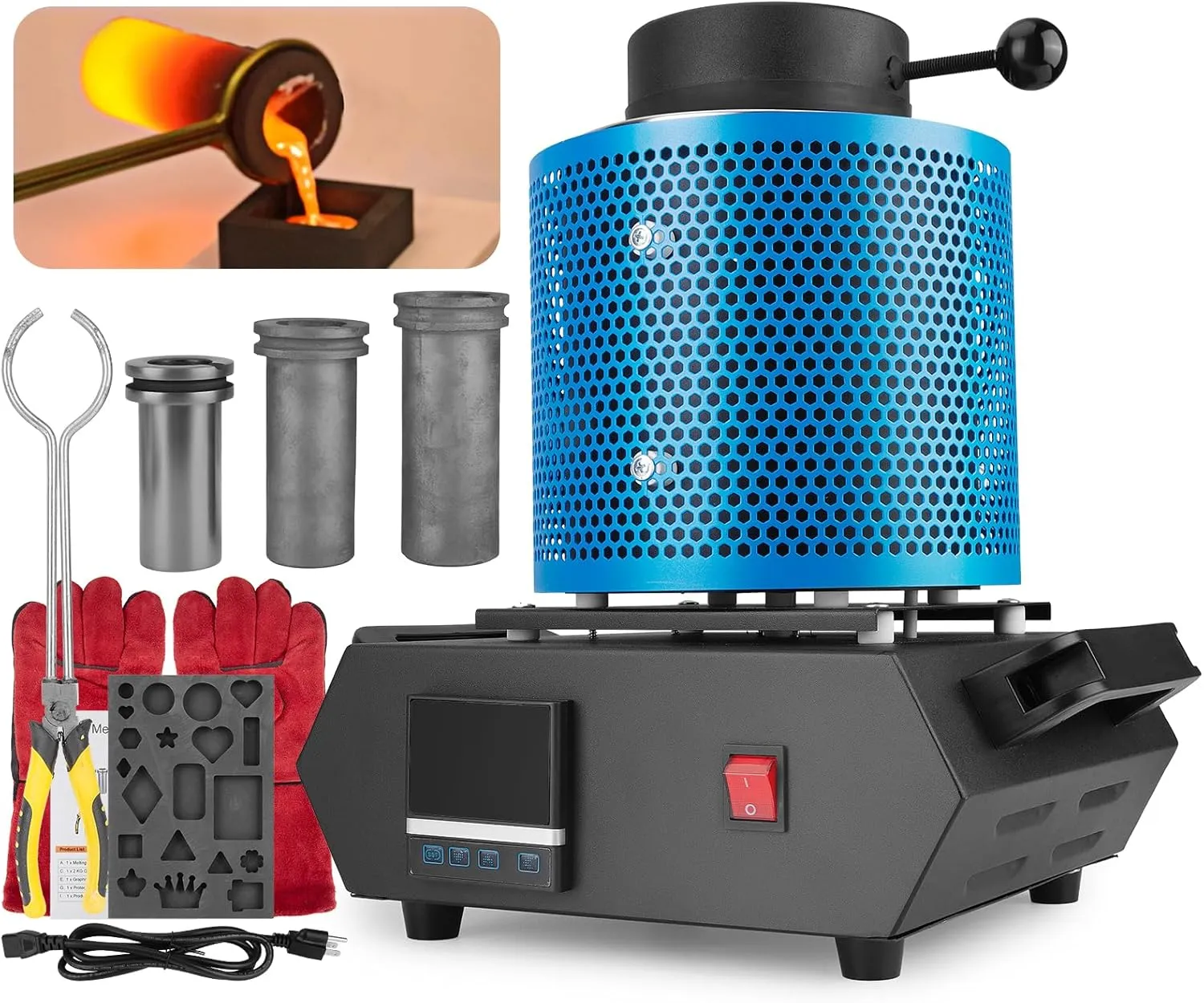 BEAMNOVA Smelting Furnace Kit 1 2 3kg Crucible 2192℉(1200℃) Electric Metal Melting Furnace Tools Craft Accessories Mold Parts Gloves for Gold Silver Aluminum Home Beginners Foundry Smelter Forge