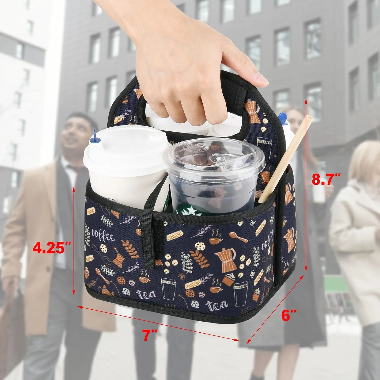 Beautyflier Reusable Insulated Coffee Cup Carrier, Portable Drink Holder with Handle Organizer Tote Bag for Hot & Cold Drinks (Coffee Utensils)