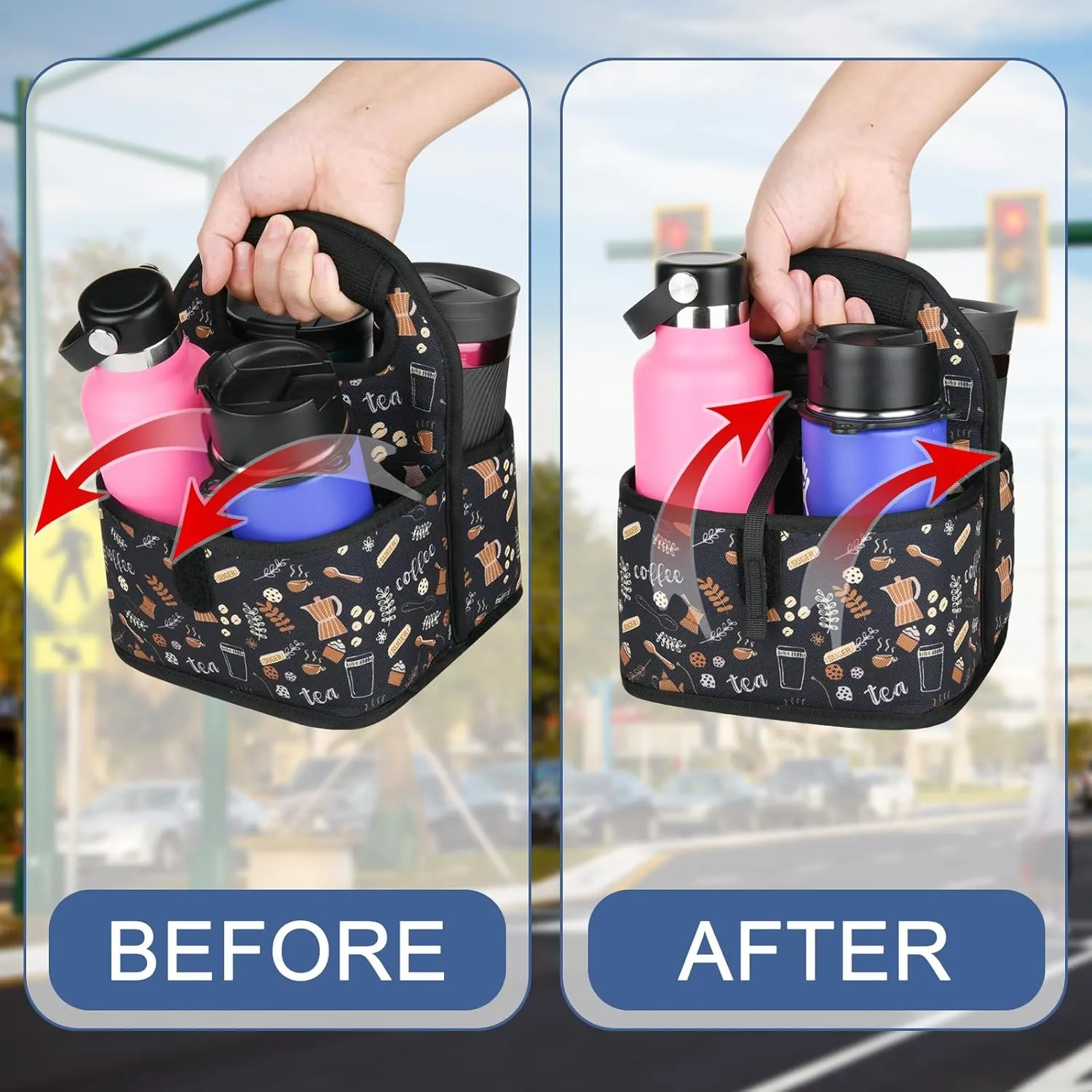 Beautyflier Reusable Insulated Coffee Cup Carrier, Portable Drink Holder with Handle Organizer Tote Bag for Hot & Cold Drinks (Coffee Utensils)