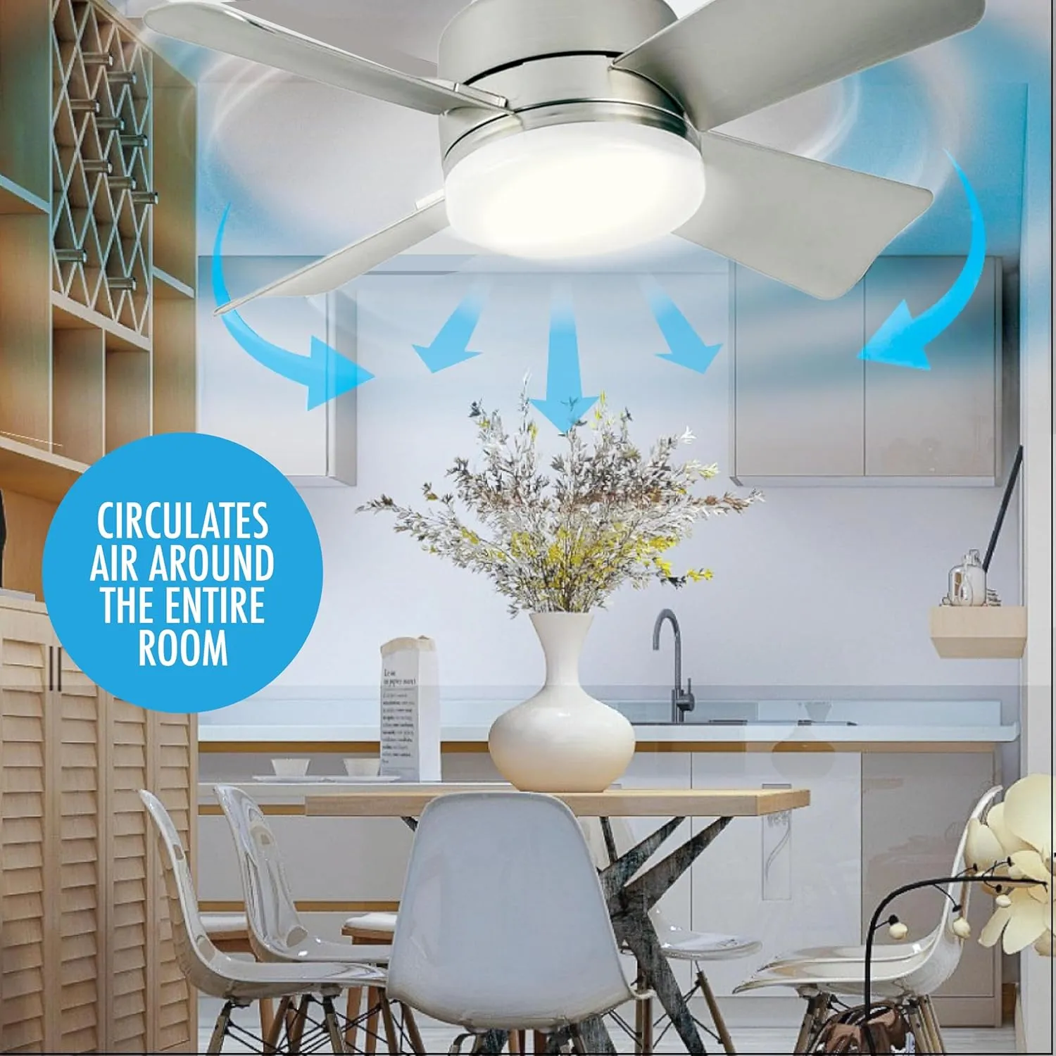 Bell Howell Socket Breeze Cool Light Deluxe Silver – Ceiling Fans with LED Lights and Remote Control, Replacement for Lightbulb - Bedroom, Kitchen, Living Room,1000 Lumens / 5000 Kelvins
