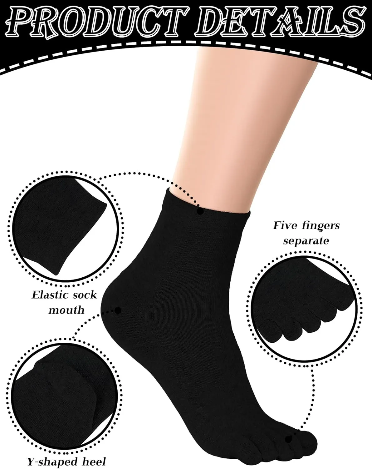Bencailor 6 Pairs Women Toe Socks Cotton Breathable Compression Crew Five Toe Sock for Women Men Athletic Running