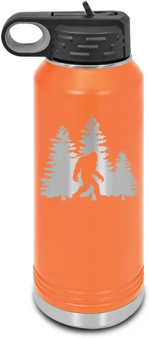 Bigfoot Trees Forest Laser Engraved Water Bottle Customizable Polar Camel Stainless Steel with Straw - sasquatch missing link big foot outdoors camping explore Orange 32 oz