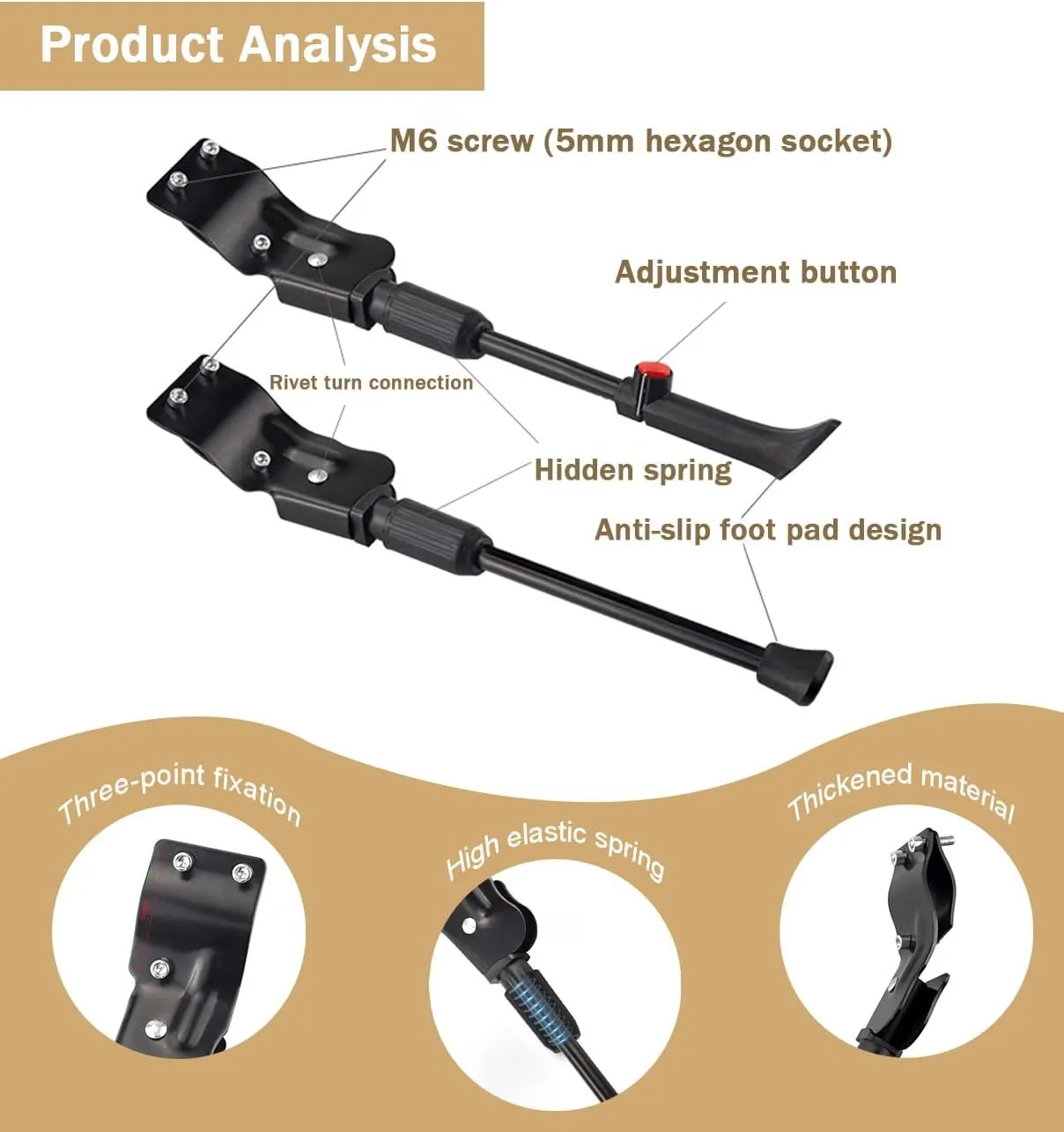 Bike Kickstand for Cinelli XCR 2007, Adjustable Bicycle Kickstand, Suit Mountain Bike, Concealed Spring-Loaded Latch, Aluminum Rear Side Bicycle Stand,D