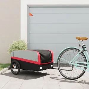 Bike Trailer for Heavy Goods Transport, Sturdy Iron Construction, Black and Red, Includes Safety Flag