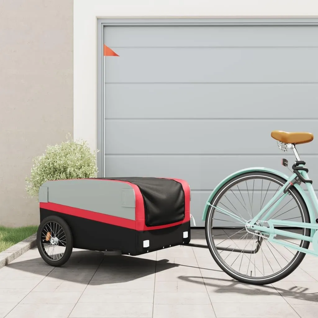 Bike Trailer for Heavy Goods Transport, Sturdy Iron Construction, Black and Red, Includes Safety Flag