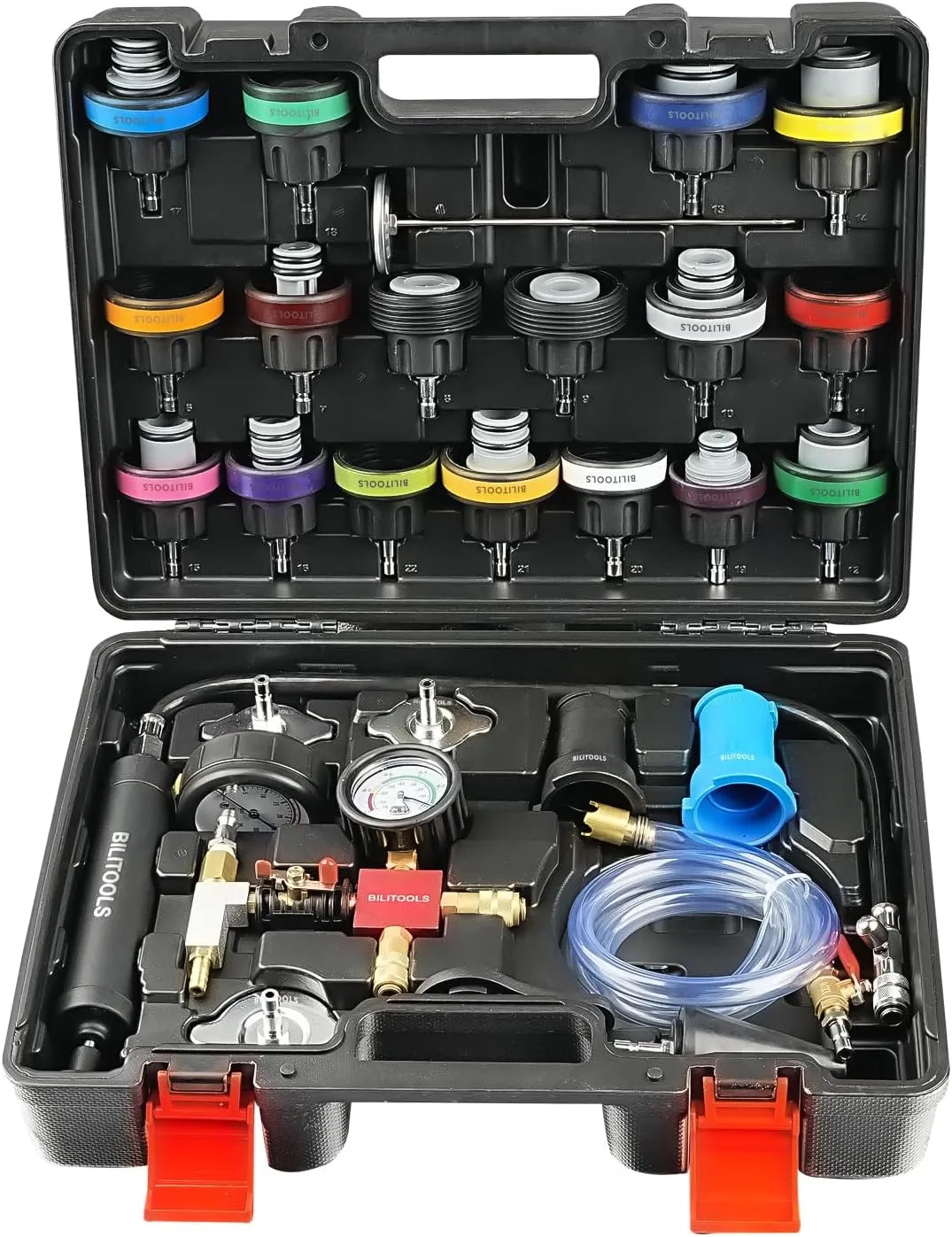 BILITOOLS Radiator Coolant Pressure Tester & Vacuum Refill Kit, 28-Piece Universal Cooling System Radiator Leak Tester & Refiller