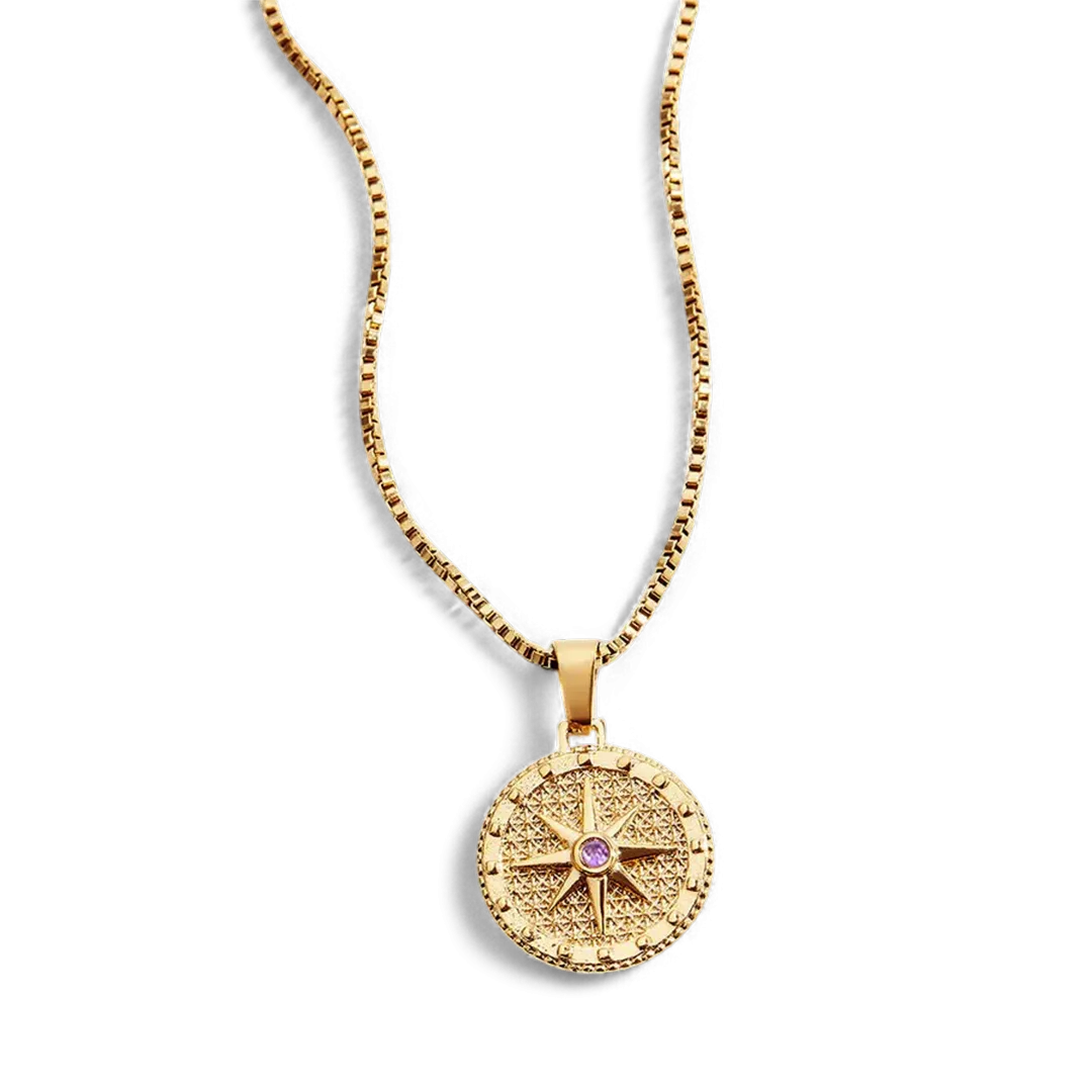 Birthstone Compass Pendant Necklace
