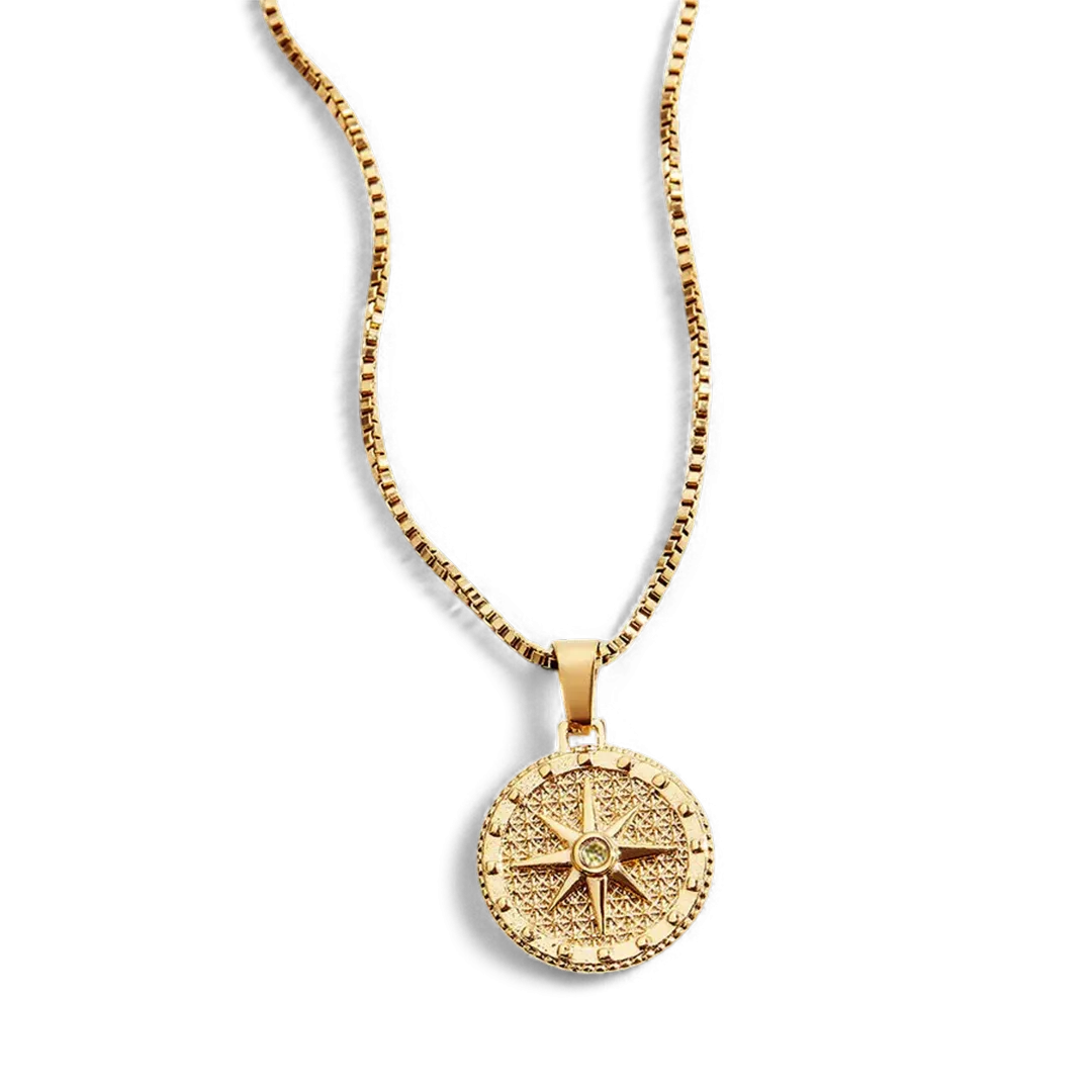 Birthstone Compass Pendant Necklace