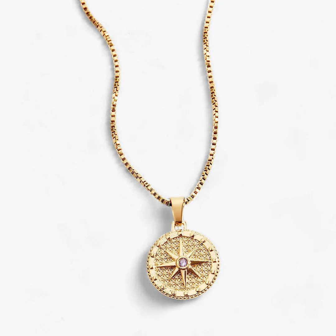 Birthstone Compass Pendant Necklace