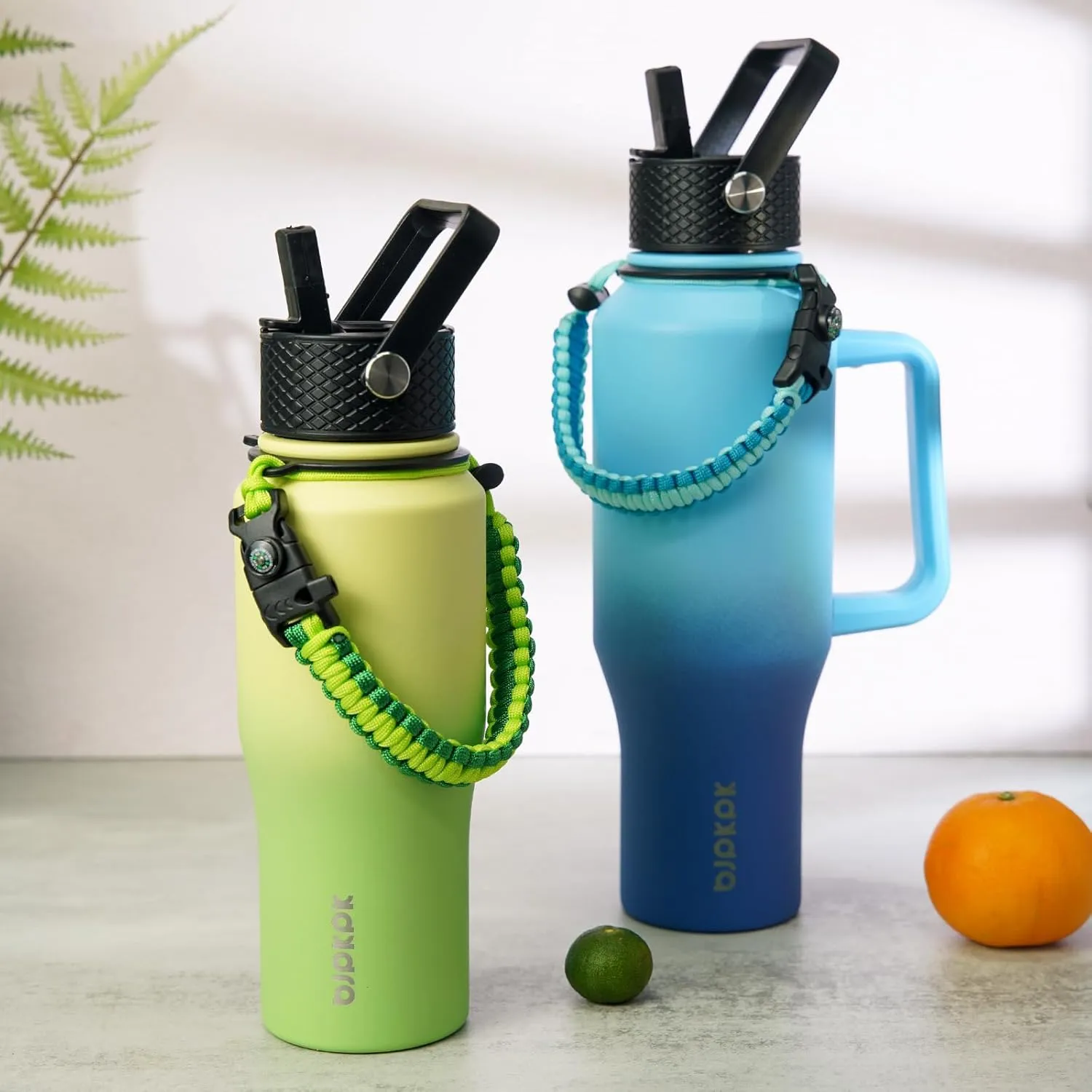 BJPKPK Insulated Water Bottles with Straw Lid, 23oz Metal Water Bottle with 2 lids & Paracord Strap, Double Wall Stainless Steel Vacuum Tumblers, Cups, Mugs, Thermos for Hot& Cold Drinks, Fresh Green