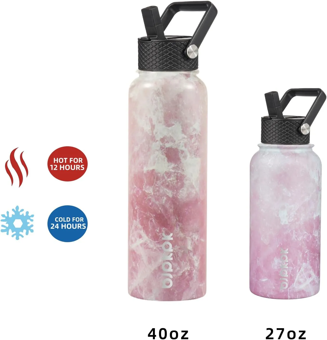 BJPKPK Insulated Water Bottles with Straw Lid, 40oz Stainless Steel Water Bottles with 3 Lids, BPA Free Leakproof Thermos, Tumblers, Cups for Sports, Gym- Blossom