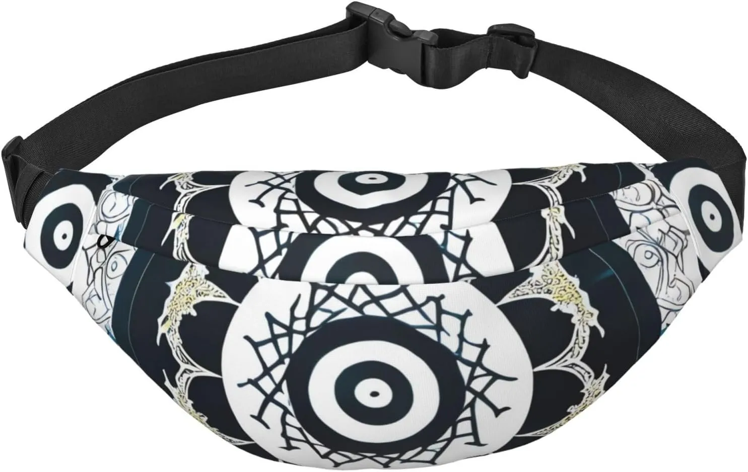 Black And White Round Totem Men'S And Women'S Waist Pack, Crossbody Bag With Adjustable Belt For Running, Traveling, Sports, Hiking