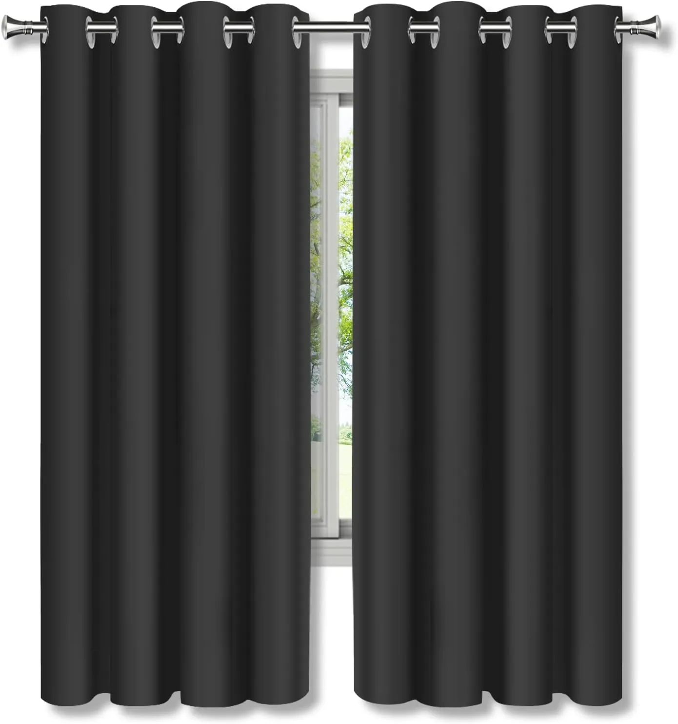 Black Blackout Curtains, Light Blocking Curtains Super Thick Insulated Curtains 84 Inch Length Curtains for Living Room