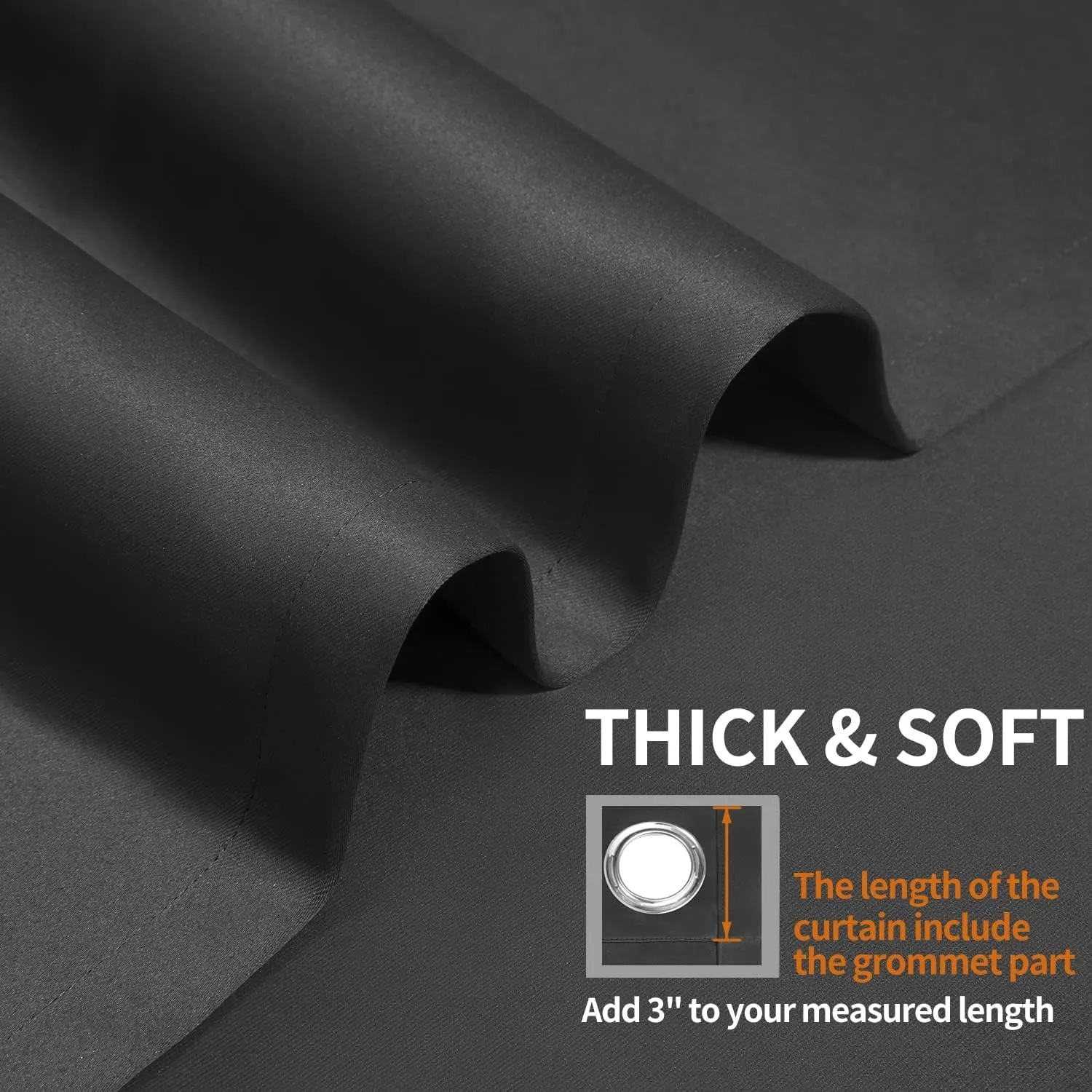 Black Blackout Curtains, Light Blocking Curtains Super Thick Insulated Curtains 84 Inch Length Curtains for Living Room