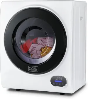 BLACK DECKER Compact Clothes Dryer, 1.5 Cu. Ft. 850W Electric Dryer, 120V Vented Portable Dryer with Stainless Steel Drum, for 5.5 lbs. of clothing for Standard Wall Outlet