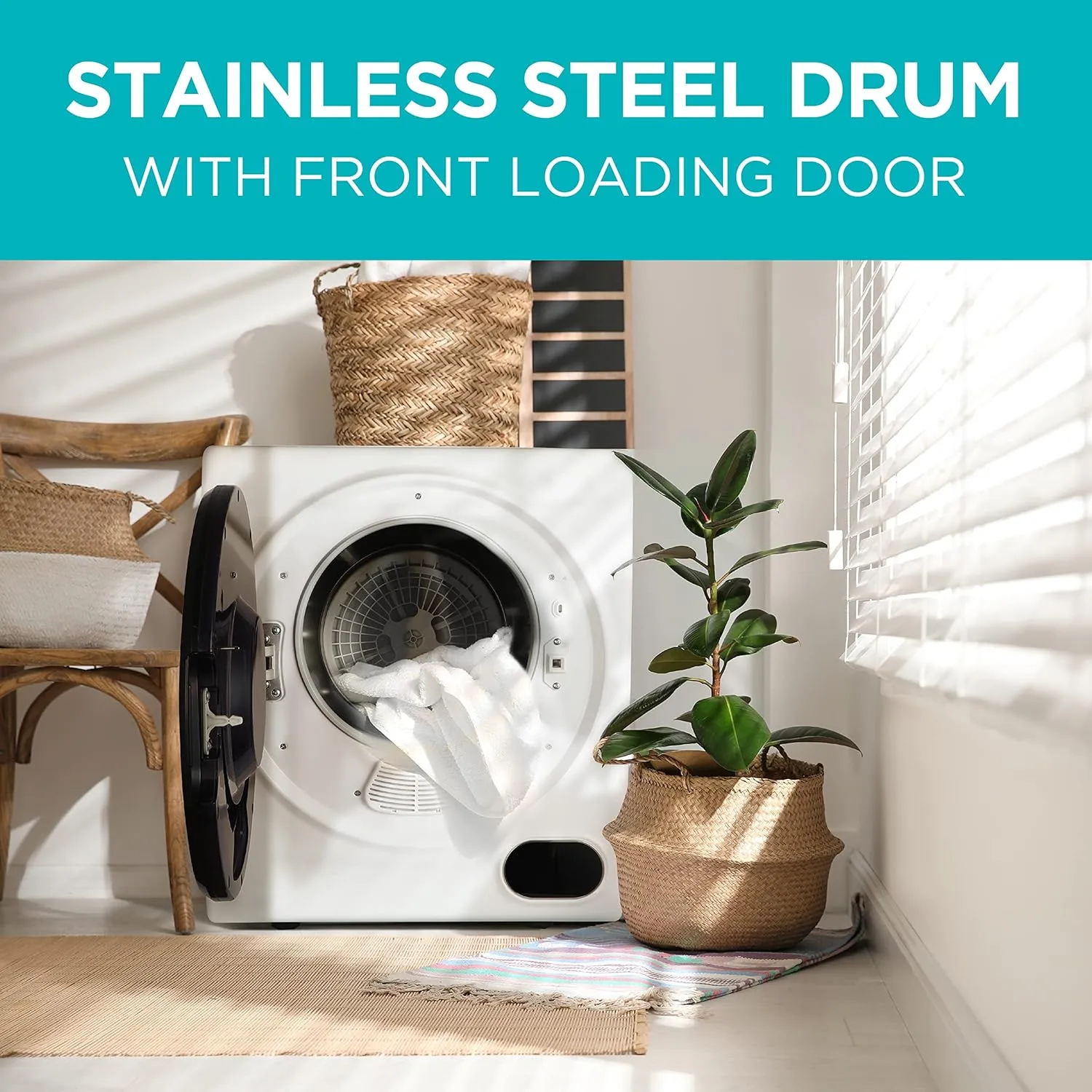 BLACK DECKER Compact Clothes Dryer, 1.5 Cu. Ft. 850W Electric Dryer, 120V Vented Portable Dryer with Stainless Steel Drum, for 5.5 lbs. of clothing for Standard Wall Outlet
