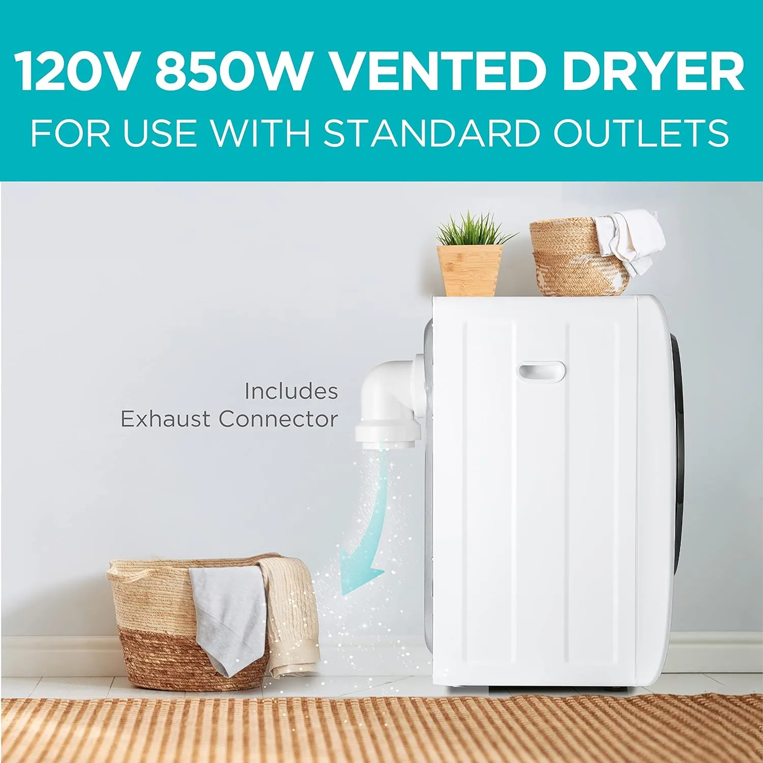 BLACK DECKER Compact Clothes Dryer, 1.5 Cu. Ft. 850W Electric Dryer, 120V Vented Portable Dryer with Stainless Steel Drum, for 5.5 lbs. of clothing for Standard Wall Outlet