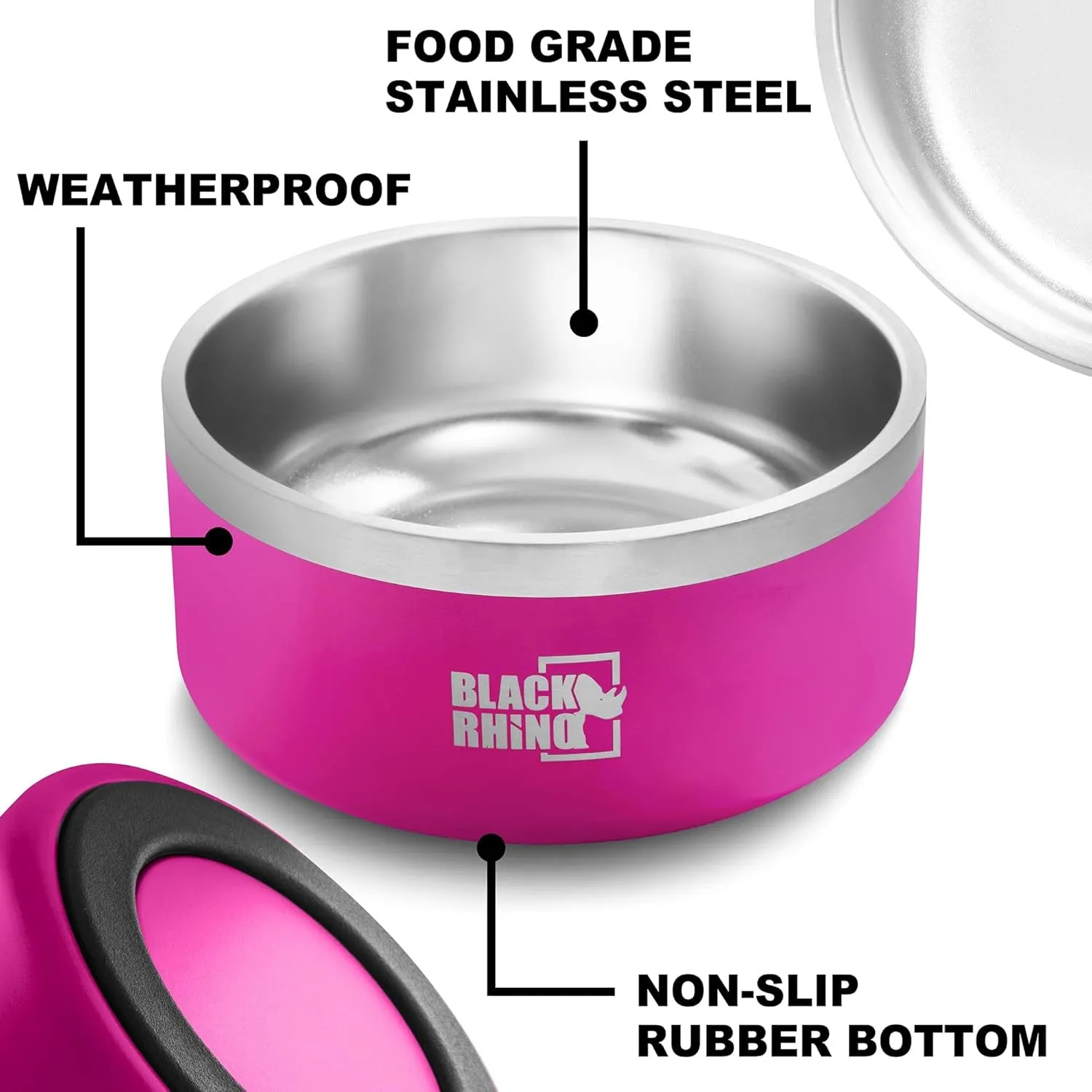 Black Rhino Metal Dog Bowl 64oz - Stainless Steel, Double Insulated Food and Water Bowl - The Dura-Bowl for Small, Medium, and Large Pets - Keeps Pets Drinking Water Cold, Great for Outdoor Use