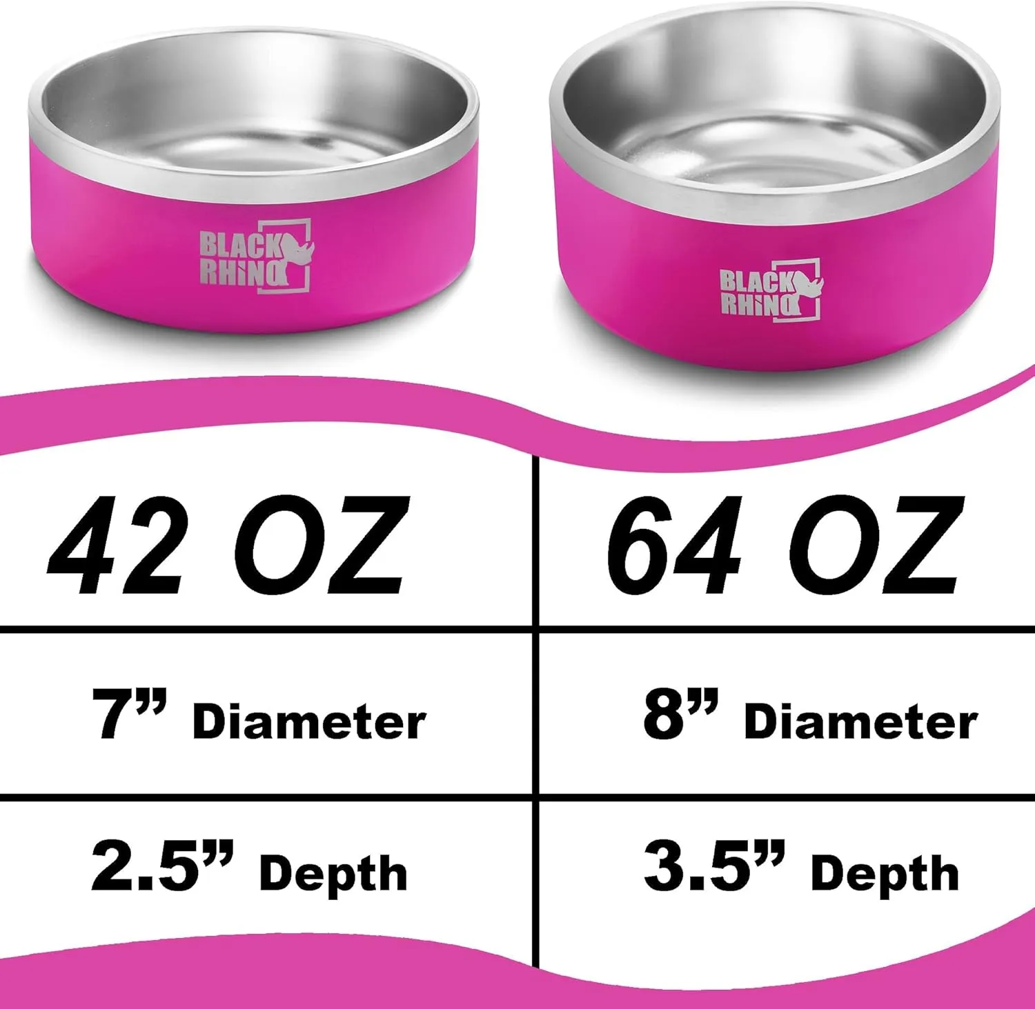 Black Rhino Metal Dog Bowl 64oz - Stainless Steel, Double Insulated Food and Water Bowl - The Dura-Bowl for Small, Medium, and Large Pets - Keeps Pets Drinking Water Cold, Great for Outdoor Use