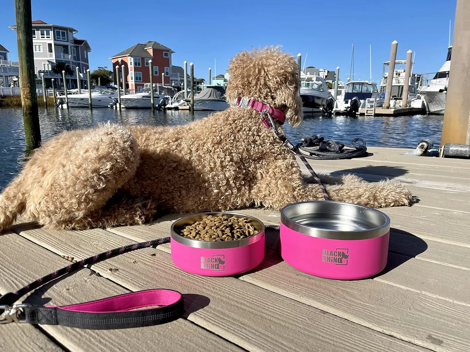 Black Rhino Metal Dog Bowl 64oz - Stainless Steel, Double Insulated Food and Water Bowl - The Dura-Bowl for Small, Medium, and Large Pets - Keeps Pets Drinking Water Cold, Great for Outdoor Use