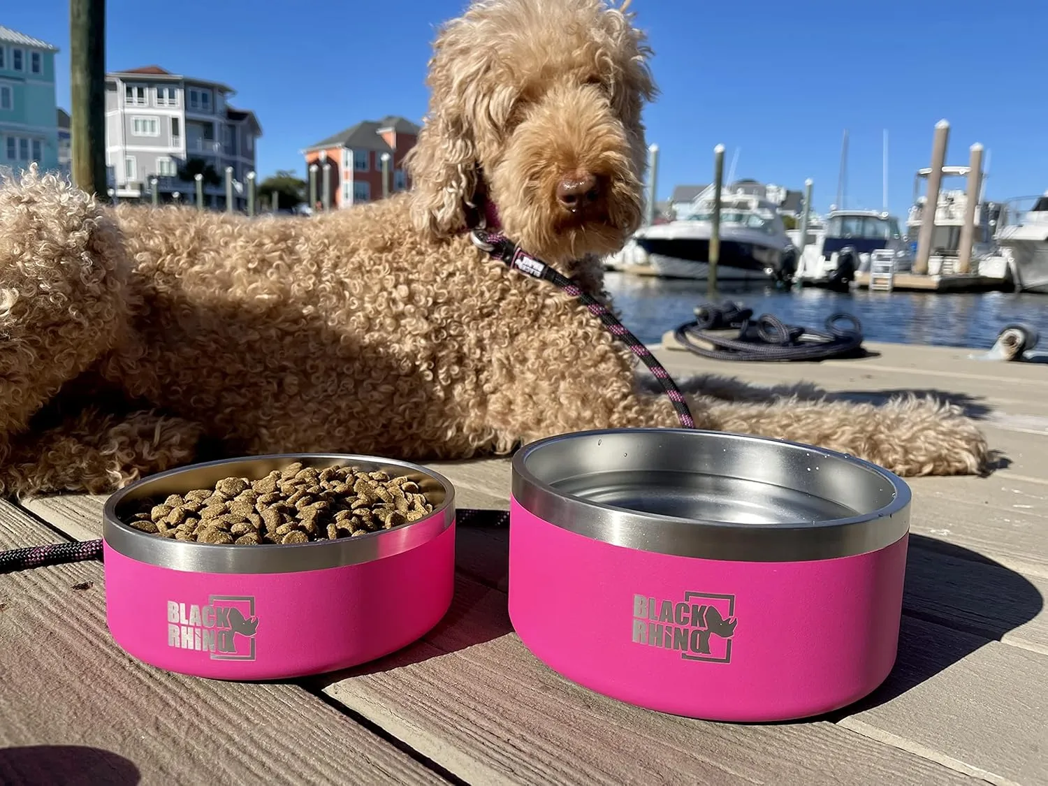 Black Rhino Metal Dog Bowl 64oz - Stainless Steel, Double Insulated Food and Water Bowl - The Dura-Bowl for Small, Medium, and Large Pets - Keeps Pets Drinking Water Cold, Great for Outdoor Use