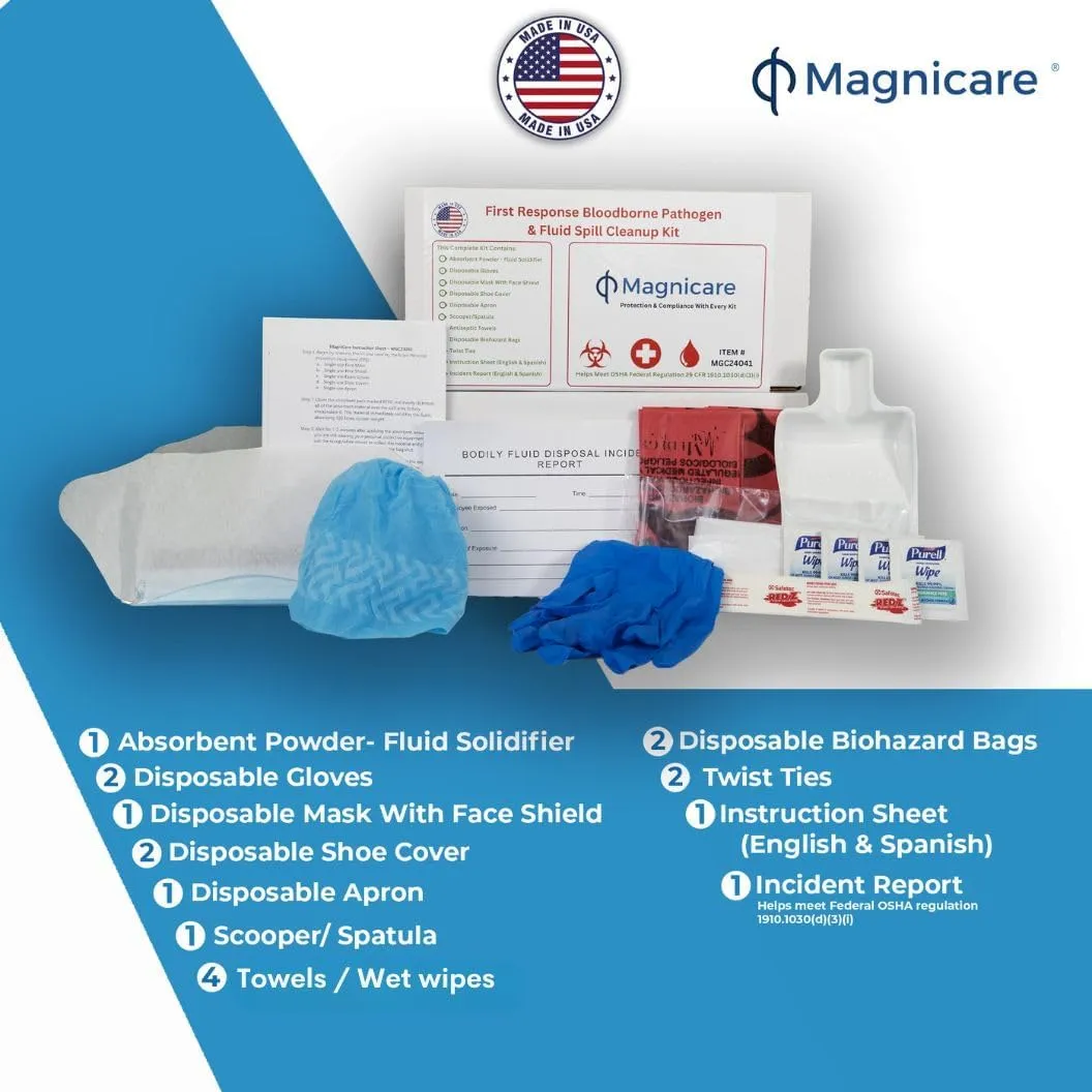 Bloodborne Pathogen & Vomit Cleanup Kit 2pack- Be OSHA Compliant| First Response Spill Kit for Bodily Fluids | Bodily Fluid Clean Up Kit| Ideal for Schools, Restaurants & Retirement Homes-2pack