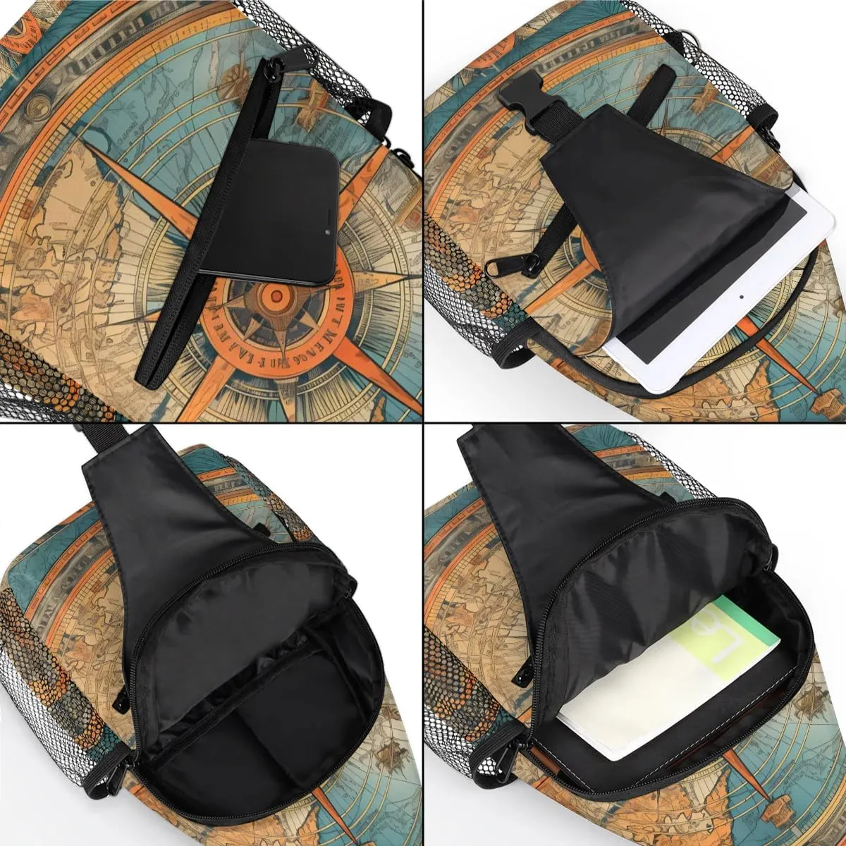 Blue Compass Painted Sling Bag for Women Men, Waterproof Crossbody Sling Backpack Travel Outdoor Sports Chest Bag