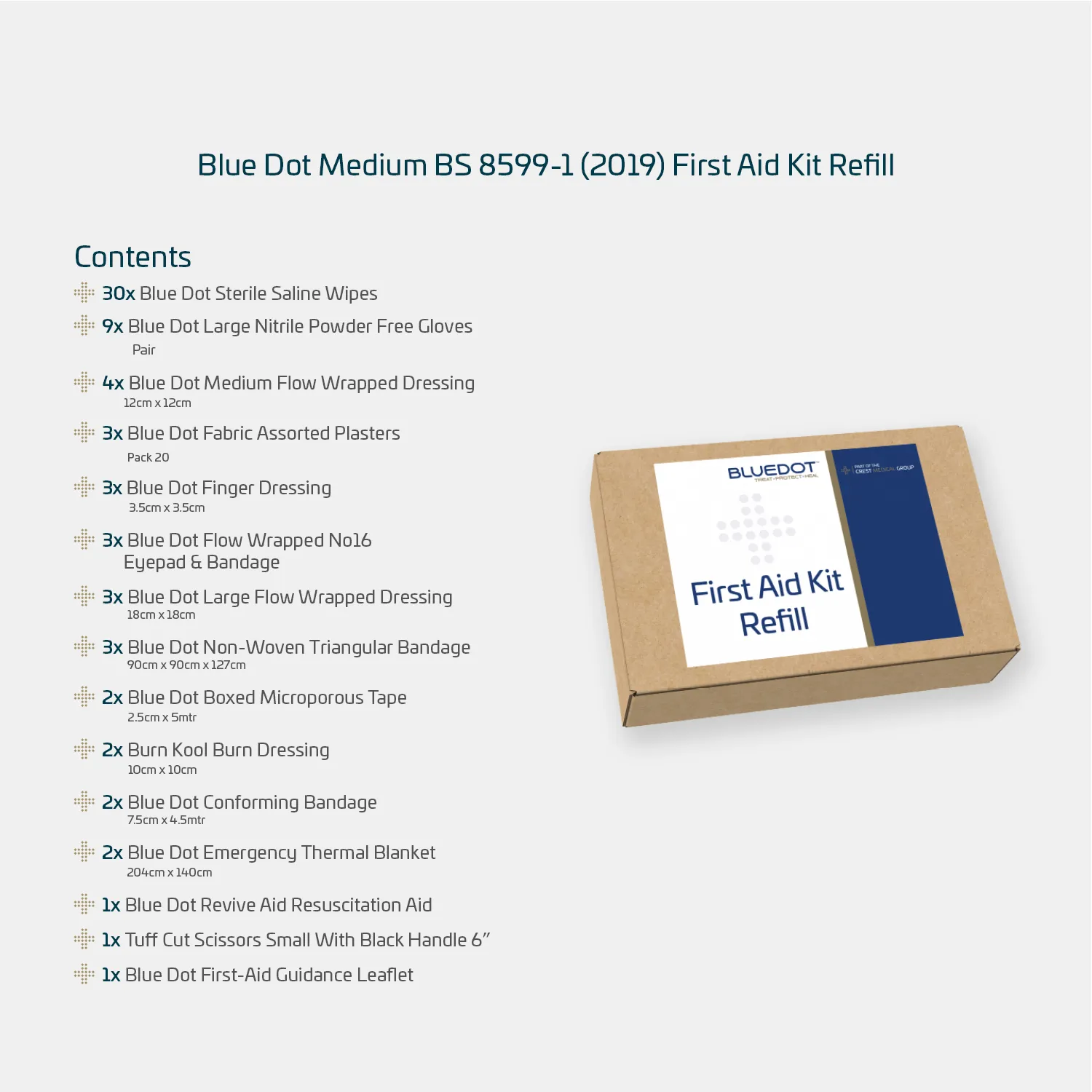 Blue Dot Medium BS 8599-1 (2019) First Aid Kit Refill