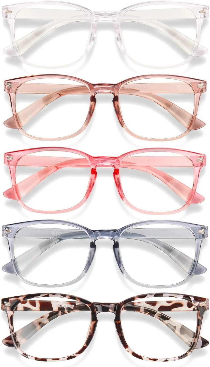 Blue Light Glasses for Woman Men | 99% Blue Light Blocking Glasses for Computer Gaming TV Phone Screen Square Frame | Anti Eyestrain & UV Glare Protection - 5 Pair