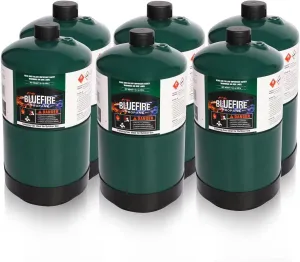 BLUEFIRE 16.4 oz Propane Replacement Fuel Camping Gas Cylinder Pack of 6 All Purpose Portable Canister Propane Gas Tank for Camping Stove Outdoor Backpack Mini Burner Heater Cooking Torch Lamp