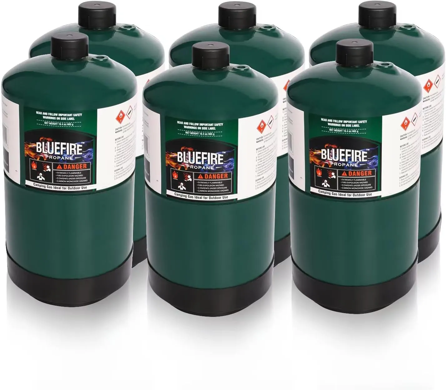 BLUEFIRE 16.4 oz Propane Replacement Fuel Camping Gas Cylinder Pack of 6 All Purpose Portable Canister Propane Gas Tank for Camping Stove Outdoor Backpack Mini Burner Heater Cooking Torch Lamp