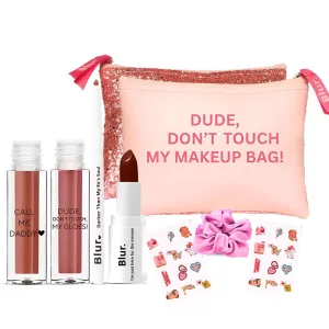 Blur.co Lipsticks India Makeup Gift Set, 8-Piece Kit with Lip Products and Cosmetic Bag, Pink