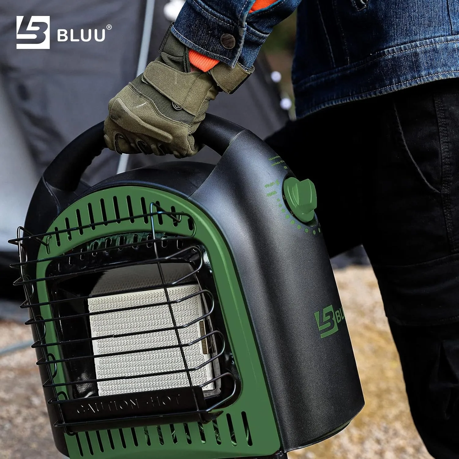 BLUU Propane Heater for Outdoor and Indoor Use 10,000 BTU with Thermostat, Portable Gas Heaters Great for Camping, Patio, Tent & Garage, Tip-Over & Overheat Protection for Safe CSA Compliance (Green)
