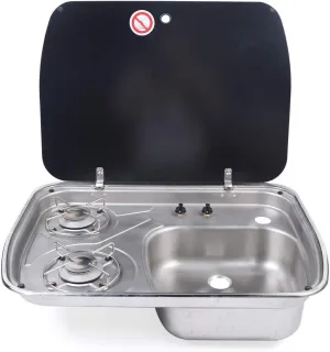 Boat Caravan Camper 2 Burner Gas Stove RV Stove Propane Stainless Steel RV Cooktop Stove Propane Stove Mini RV Trailer Camp Stove for Household RV Picnics with Cover