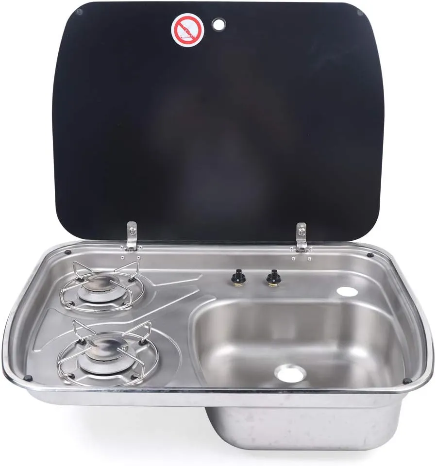 Boat Caravan Camper 2 Burner Gas Stove RV Stove Propane Stainless Steel RV Cooktop Stove Propane Stove Mini RV Trailer Camp Stove for Household RV Picnics with Cover