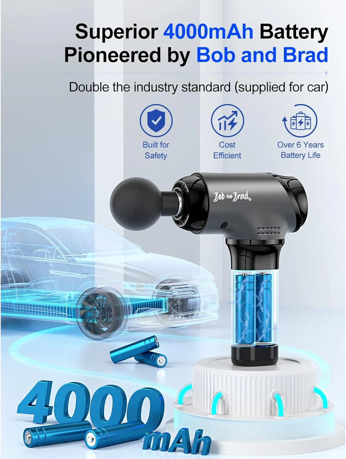 BOB AND BRAD T2 Massage Gun, Deep Tissue Percussion Muscle Massage Gun for Back and Neck, Upgraded 4000 mah Battery, Handheld Electric Back Massager for Athletes Pain Relief, FSA and HSA Eligible