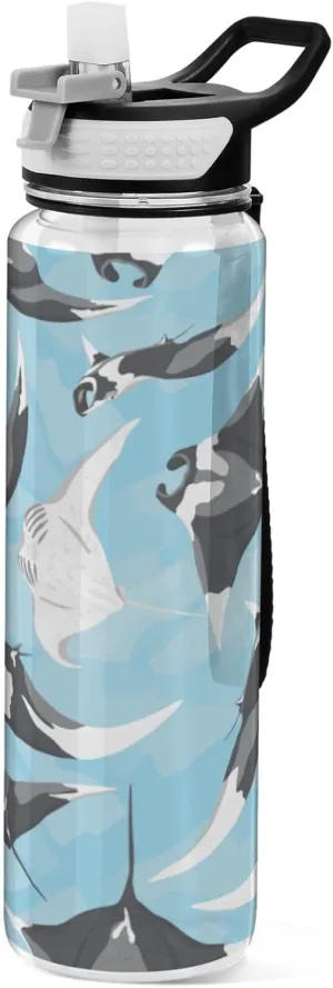 Boccsty Giant Oceanic Manta Ray Kids Water Bottle with Straw Sports Bottles BPA-Free Tritan Plastic Water Jug for Women Men Gym Outdoors