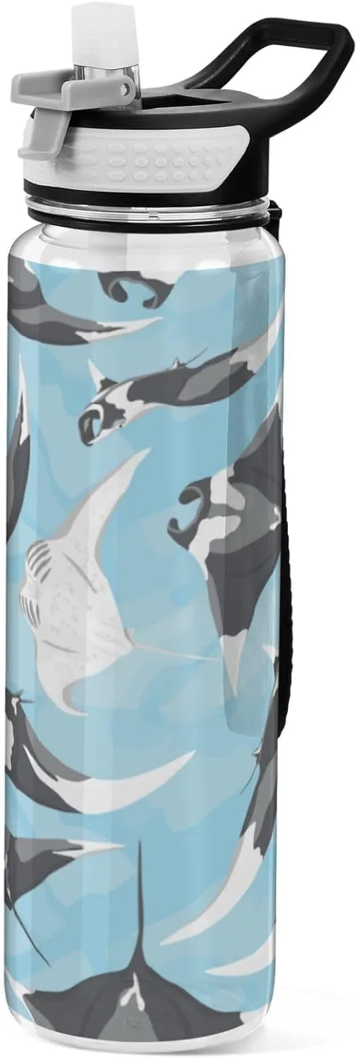 Boccsty Giant Oceanic Manta Ray Kids Water Bottle with Straw Sports Bottles BPA-Free Tritan Plastic Water Jug for Women Men Gym Outdoors