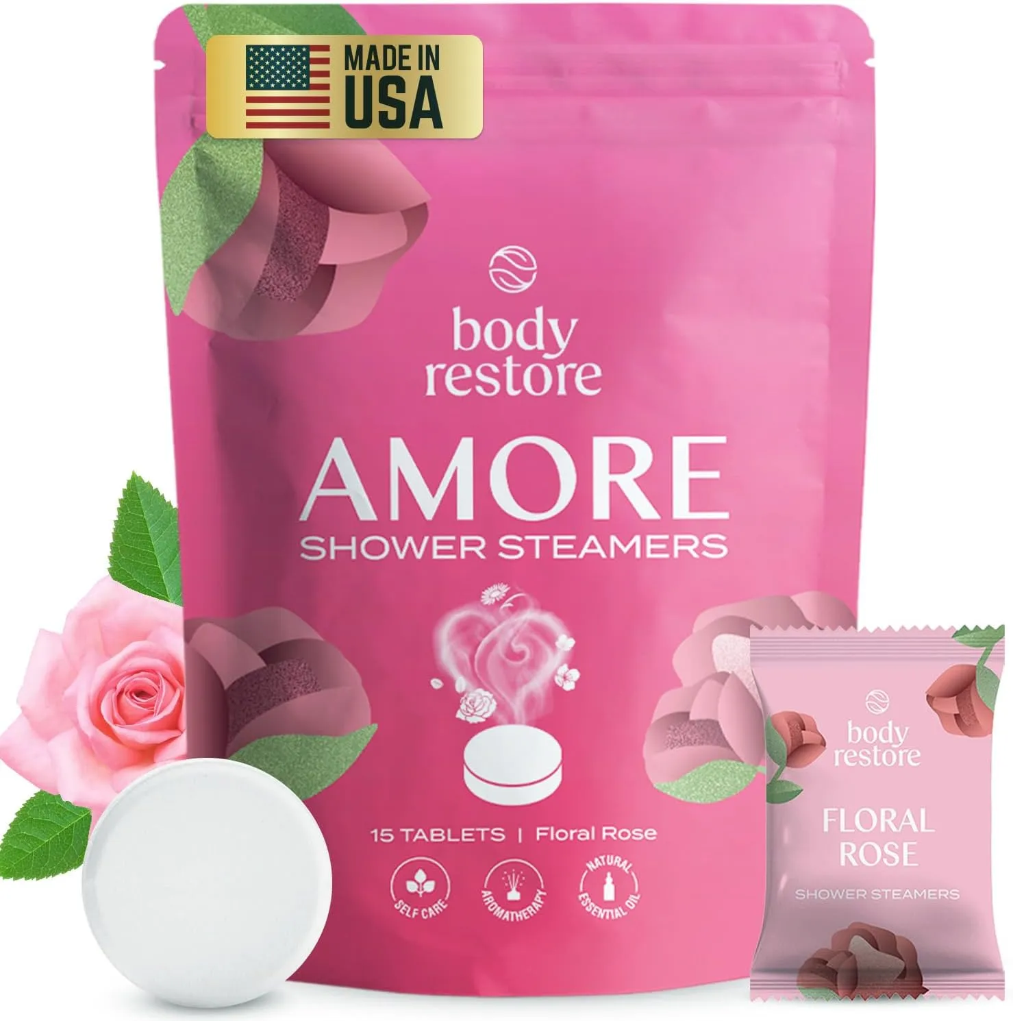 Body Restore Shower Steamers Aromatherapy 15 Pack - Fathers Day Unique Gifts for Dad, Grandpa, Birthday Gift for Mom, Daughter, Son, Best Friend, Travel Essentials, Self Care - Rose