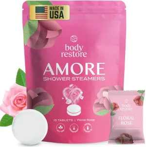 Body Restore Shower Steamers Aromatherapy 15 Pack - Fathers Day Unique Gifts for Dad, Grandpa, Birthday Gift for Mom, Daughter, Son, Best Friend, Travel Essentials, Self Care - Rose