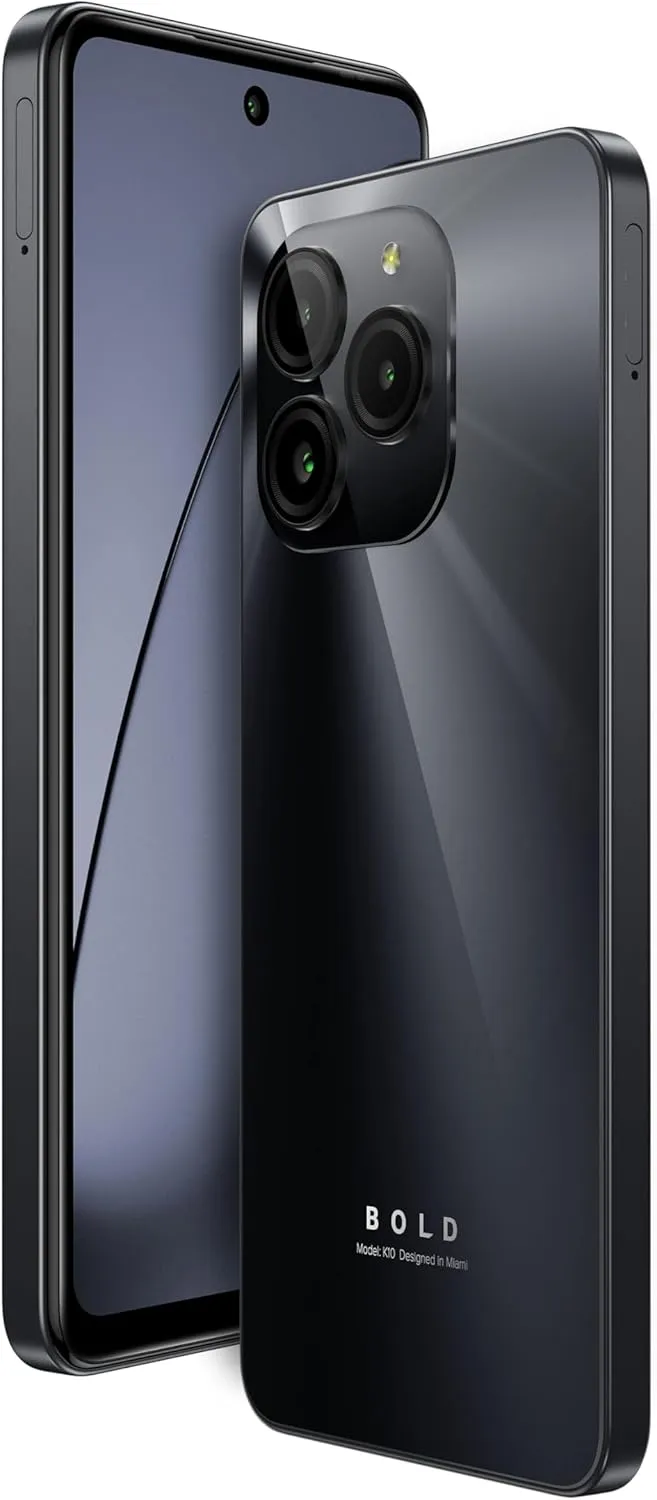 Bold K10 | 2024 | 3-Day Battery | Unlocked | 6.6” HD  Infinity Display | 128/4GB | Triple 50MP Camera | US Version | US Warranty | Black