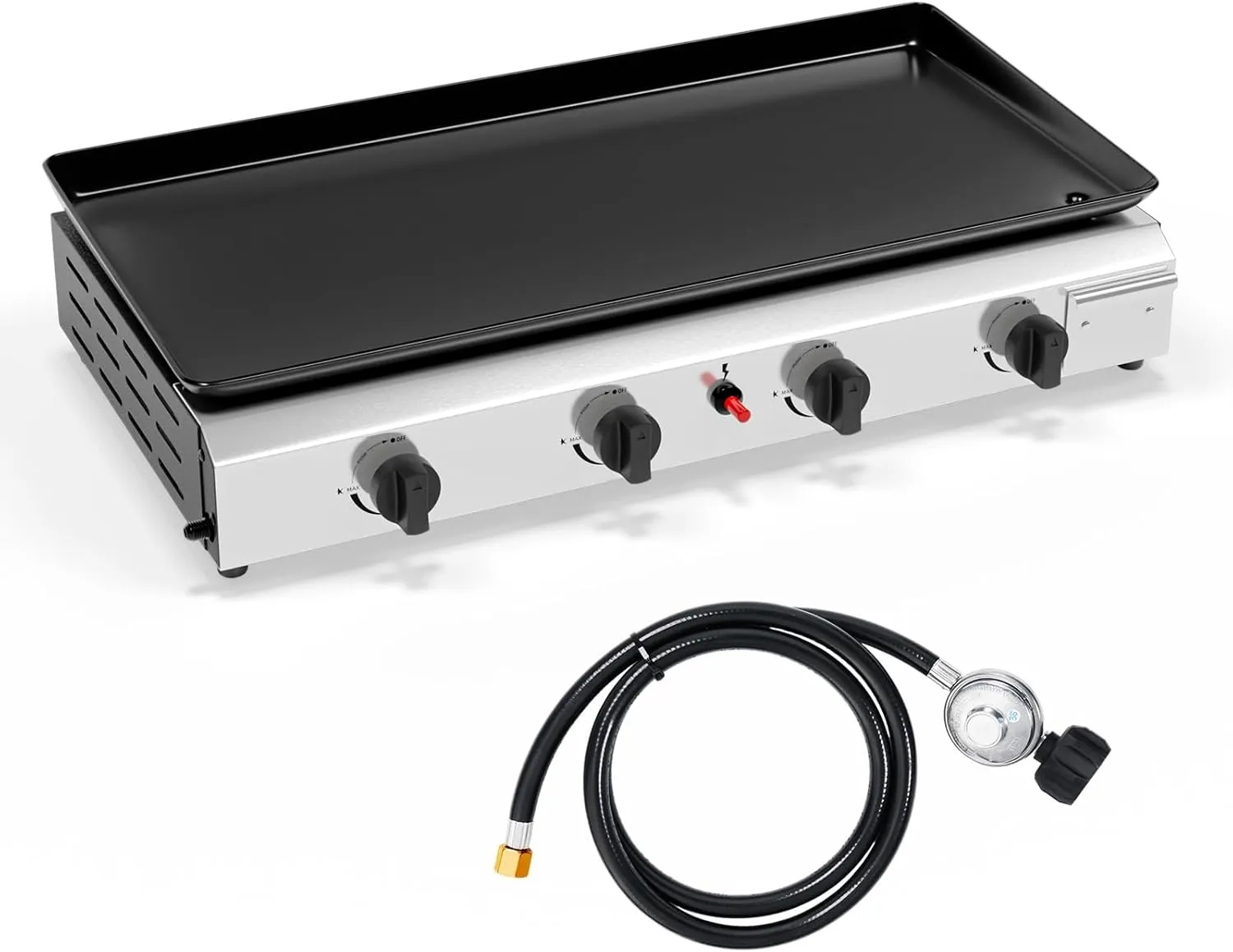 Bonnlo 4 Burner Portable Tabletop Griddle,40,000BTU Gas Grill, Non-Stick Flat Top Griddle w/Stainless Steel Plate & Electronic Ignition & Regulator, for Outdoor Cooking Camping BBQ Tailgating