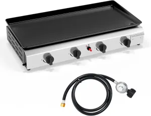 Bonnlo 4 Burner Portable Tabletop Griddle,40,000BTU Gas Grill, Non-Stick Flat Top Griddle w/Stainless Steel Plate & Electronic Ignition & Regulator, for Outdoor Cooking Camping BBQ Tailgating