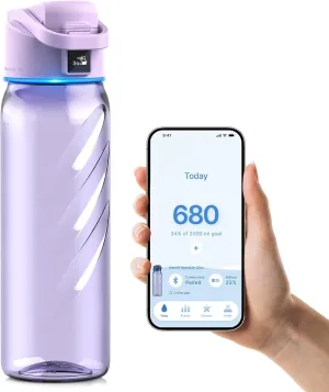 BOOST LITE Smart Water Bottle with Reminder to Drink Water, Motivate & Tracking Hydration Water Bottle with App, 32 oz Tritan BPA-Free Plastic Water Bottles for Gym, School, Office - Purple