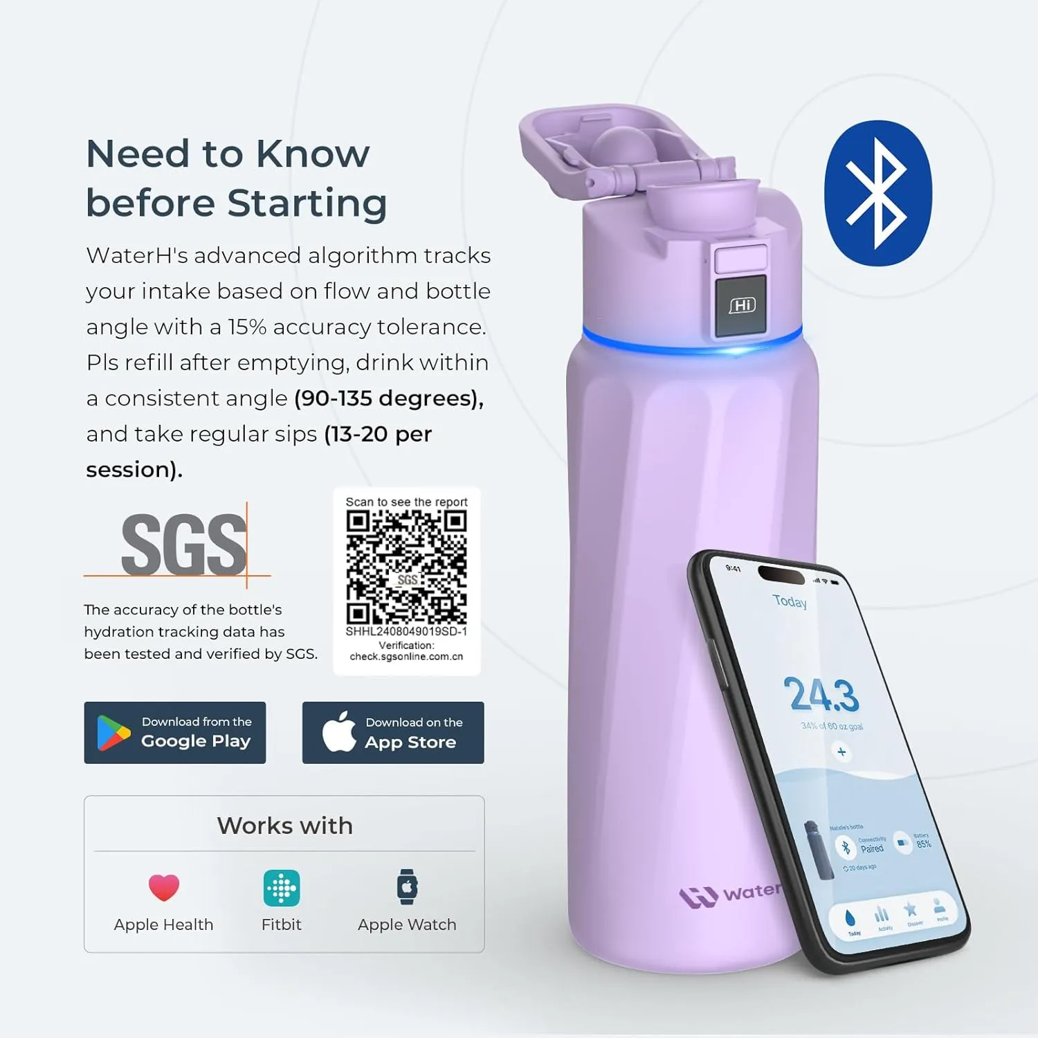 BOOST Smart Water Bottle with Reminder to Drink Water & Water Tracker Bottle - Double Wall Vacuum Insulated Water Bottle Stainless Steel, Wide Mouth 32 oz Bottles, Ideal for Gift - Purple