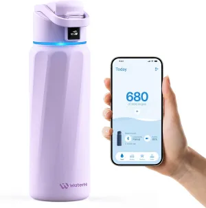 BOOST Smart Water Bottle with Reminder to Drink Water & Water Tracker Bottle - Double Wall Vacuum Insulated Water Bottle Stainless Steel, Wide Mouth 32 oz Bottles, Ideal for Gift - Purple