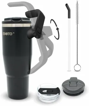 BOTO Tumbler with Handle and Straw | 100% Leak Proof Tumbler, 180° Rotatable Handle, Includes 2 Lids | Water Bottle with Straw, Insulated Tumblers, Stainless Steel