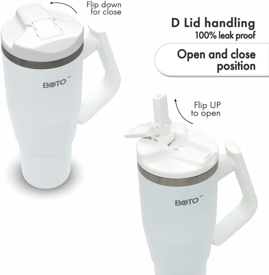 BOTO Tumbler with Handle and Straw | 100% Leak Proof Tumbler, 180° Rotatable Handle, Includes 2 Lids | Water Bottle with Straw, Insulated Tumblers, Stainless Steel