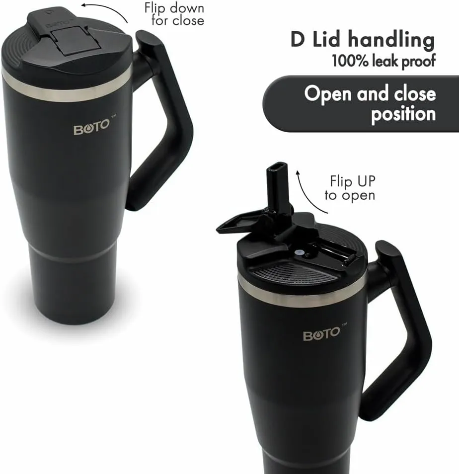 BOTO Tumbler with Handle and Straw | 100% Leak Proof Tumbler, 180° Rotatable Handle, Includes 2 Lids | Water Bottle with Straw, Insulated Tumblers, Stainless Steel
