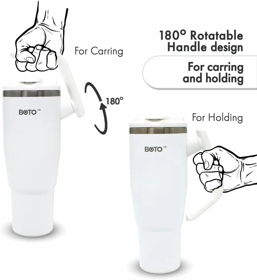 BOTO Tumbler with Handle and Straw | 100% Leak Proof Tumbler, 180° Rotatable Handle, Includes 2 Lids | Water Bottle with Straw, Insulated Tumblers, Stainless Steel